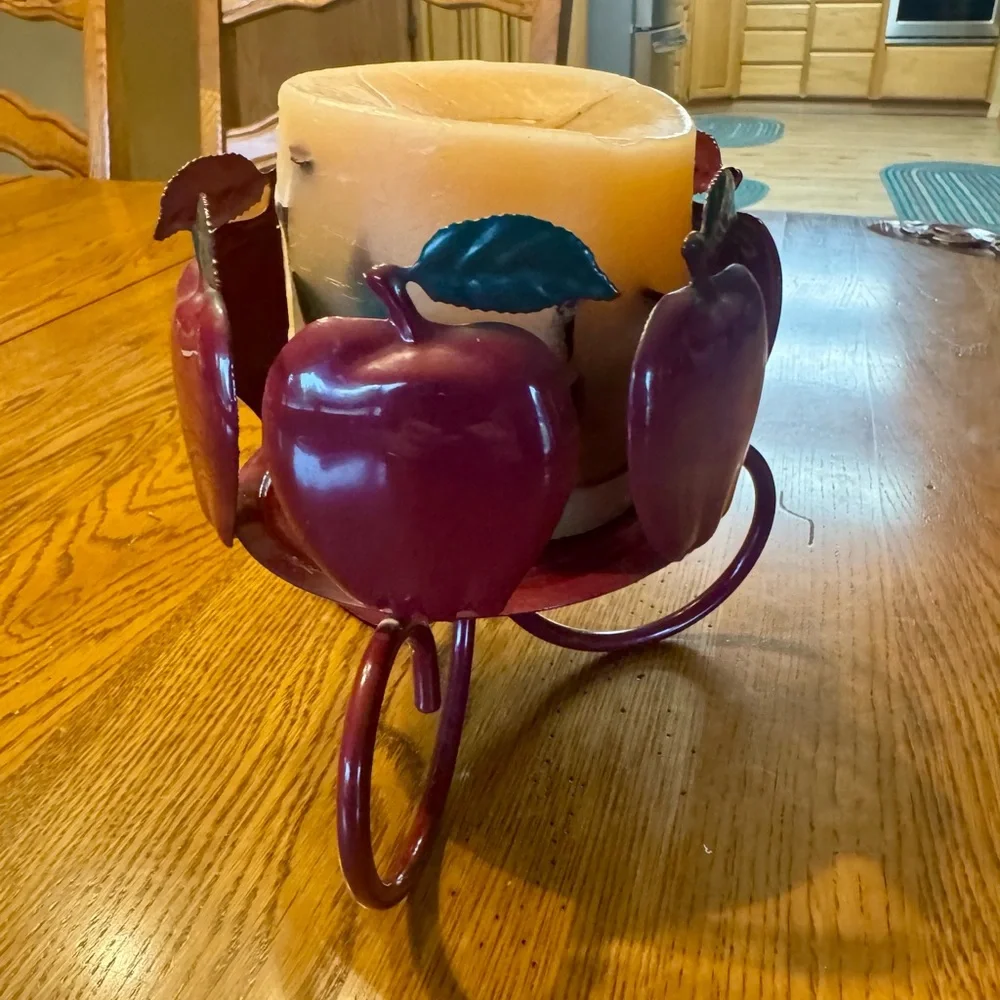 Home Interiors Vintage Red Metal Apple Candle Holder Country Core Farmhouse